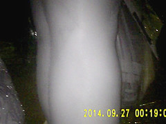 Shiny black pantyhose in night vision
