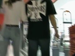 Shopping beauty flaunts her ass in sexy tight blue jeans