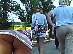 Short haired golden-haired upskirt
