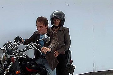 Short-haired Biker Blonde Girl Licks Very Crooked Penis