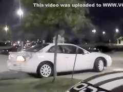 Skinny exhibitionist undresses in a fast food parking lot
