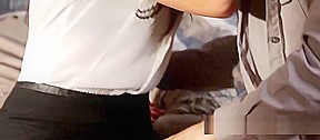 Skinny slut with thick thighs is in love with cock