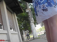 Skirt looks hot on skinny ass in accidental upskirt
