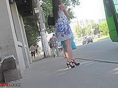Skirt looks hot on skinny ass in accidental upskirt