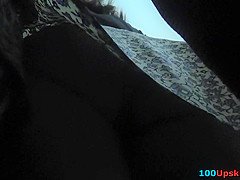Slim chick participates in upskirts clip showing thong