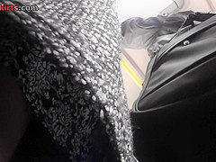 Slim dark-haired chick presented in hot upskirts