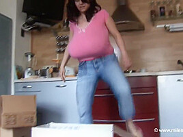 Sloppy Slut Shows Her Big Juggs In The Kitchen