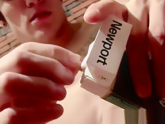Smoking bitch Lex jacks off his tool by the fireplace solo