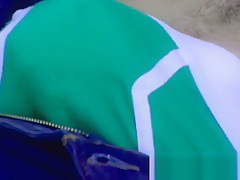 Solo twink jerks off before having a taste of jizz outdoors