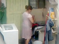 Spying Neighbour - Mature Ass Washing - Butt