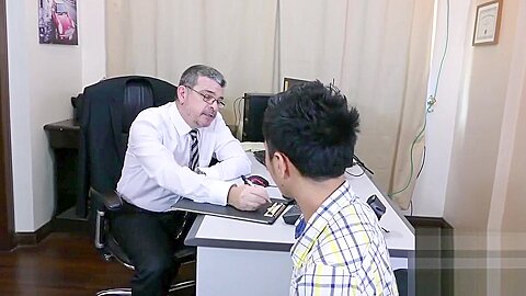 Step daddy and two asian twinks in the office