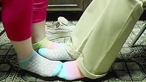 Step sisters Playing Footsie In Mismatched Socks ASMR