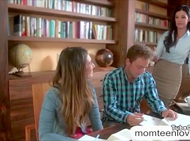 Stepmom and stepdaughter shared on dick on the bed