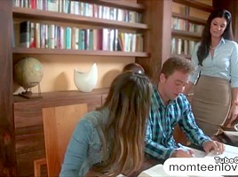 Stepmom and stepdaughter shared on dick on the bed
