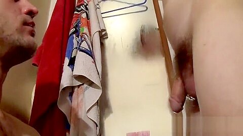 Straight dude sucks cock for the first time after a shower