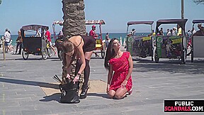 Submissive babe exposed outdoor in public by domina
