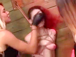 Suspended Sub Straponfucked In Femdom Trio