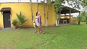 Tanned Brazilian lesbians are eating each others perfect pussy in the middle of a nice day