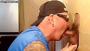 Tattooed gloryhole DILF sucks cock 4 cum in mouth at home