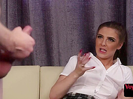 Teasing British babe in high heels seduces wanker