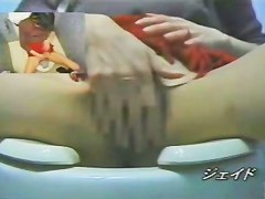 The masturbation girl on the toilet bowl