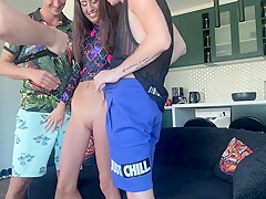 Threesome Fucking Girlfriend With For Tight Pussy Backstage - Big Dicks And Katty West