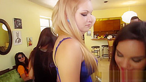 Twerking amateur lesbians sharing dicks at party