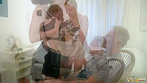 Two Amateur Stepsisters Have Hot Threesome With Old Man In His Bedroom