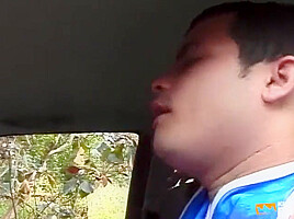 Two Horny Twinks Suck Their Hairy Cocks In The Car And Pound Their Tight Assholes Outside