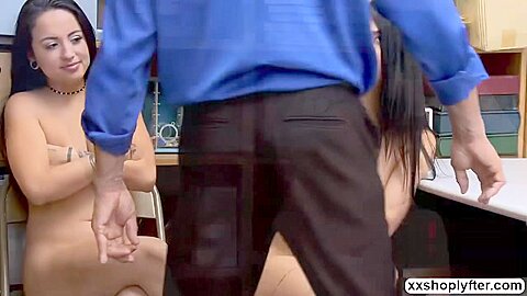 Two Shoplifter Stepsisters Gets Fucks Hard By Office