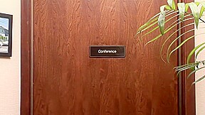 Two secretaries play with boss's dick at the office