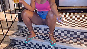 Upskirt No Panties In Public - Hot Latina Sitting By The Street Flashing At The Neighbors