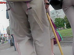 Upskirt footage of sheer panty of a flabby-ass chick