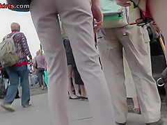 Upskirt footage of sheer panty of a flabby-ass chick