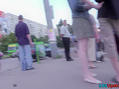 Upskirt footage of sheer panty of a flabby-ass chick