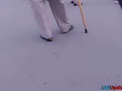 Upskirt footage of sheer panty of a flabby-ass chick