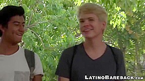Young Latino Sprays Cum While Riding Big Bare Cock