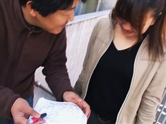 Young chick with small tits in the Asian downblouse video