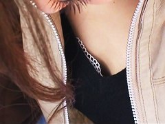 Young chick with small tits in the Asian downblouse video