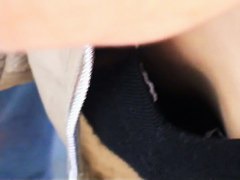 Young chick with small tits in the Asian downblouse video