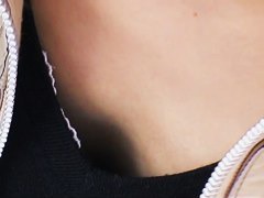Young chick with small tits in the Asian downblouse video