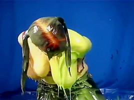 bbw Slut with big titties tied and slimed