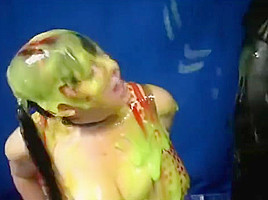 bbw Slut with big titties tied and slimed