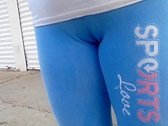 blue latina cameltoe leggins on the street