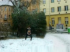 busty Step mom peeing in snow