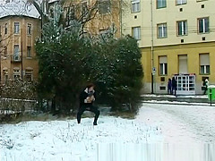 busty Step mom peeing in snow