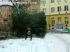 busty Step mom peeing in snow