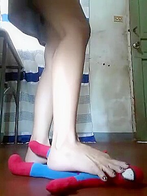 filipino girl stepping on plushie