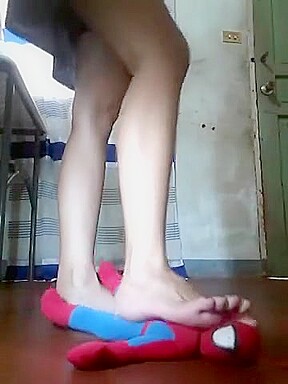 filipino girl stepping on plushie