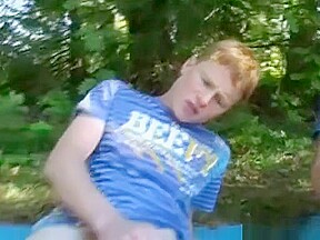 four Russian guys blowjob in the wood